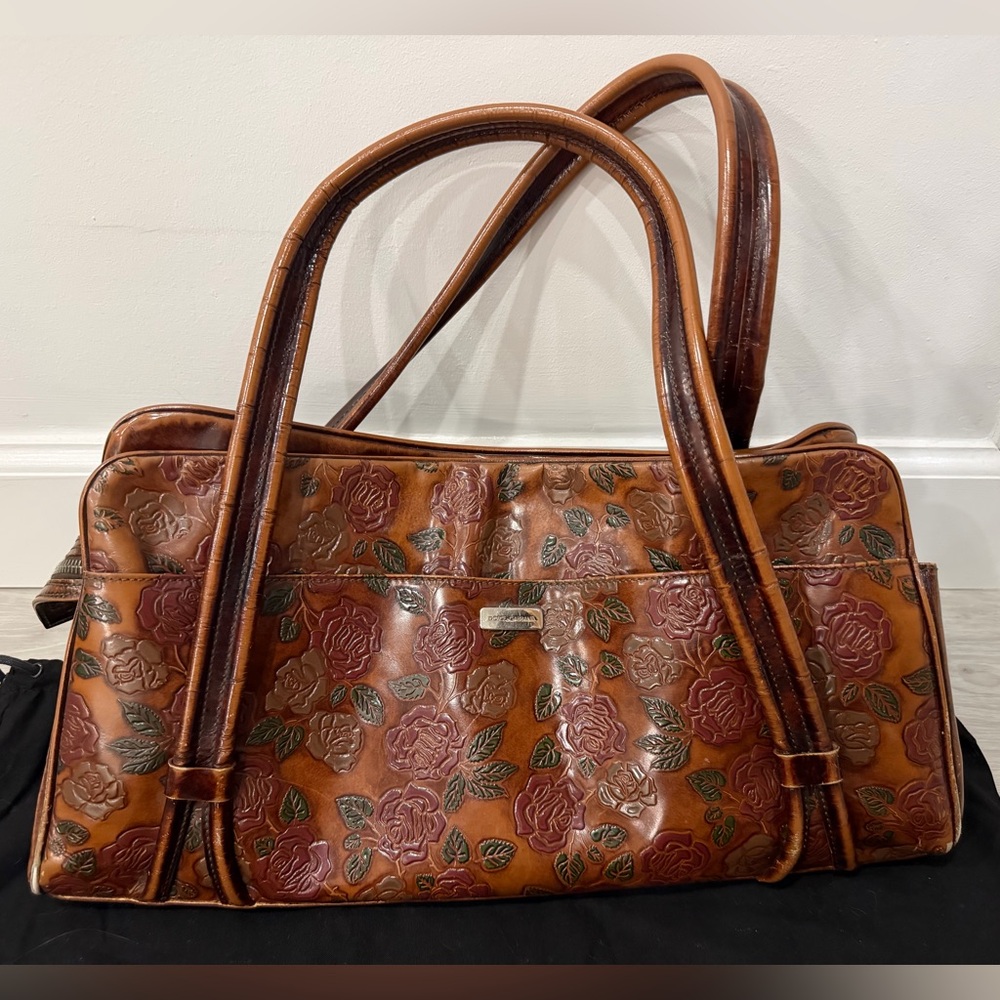 Dolce & Gabbana Floral Embossed Brown/Orange Leather Handbag